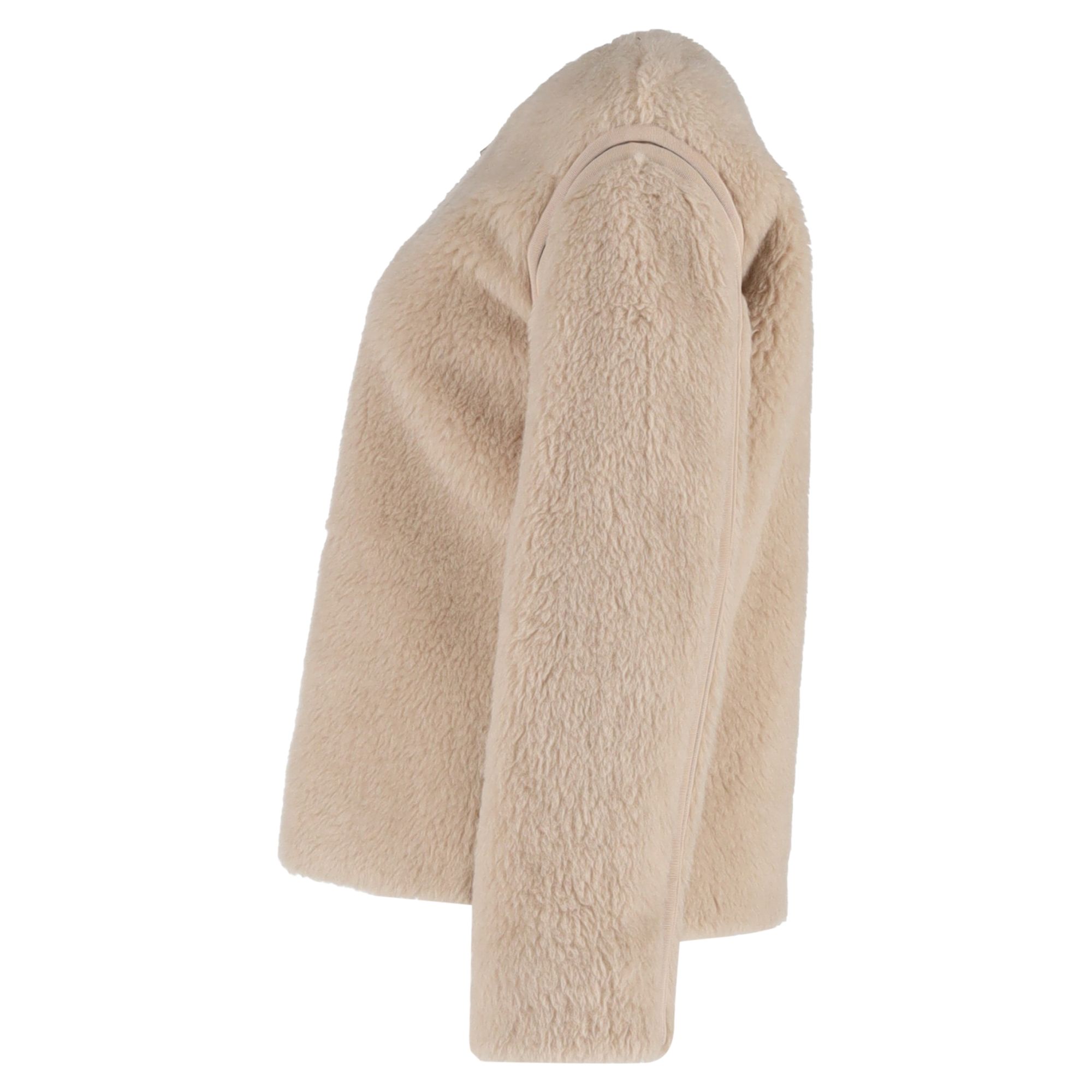 Max Mara Preloved Panno Grosgrain-Trimmed Jacket in Beige Wool