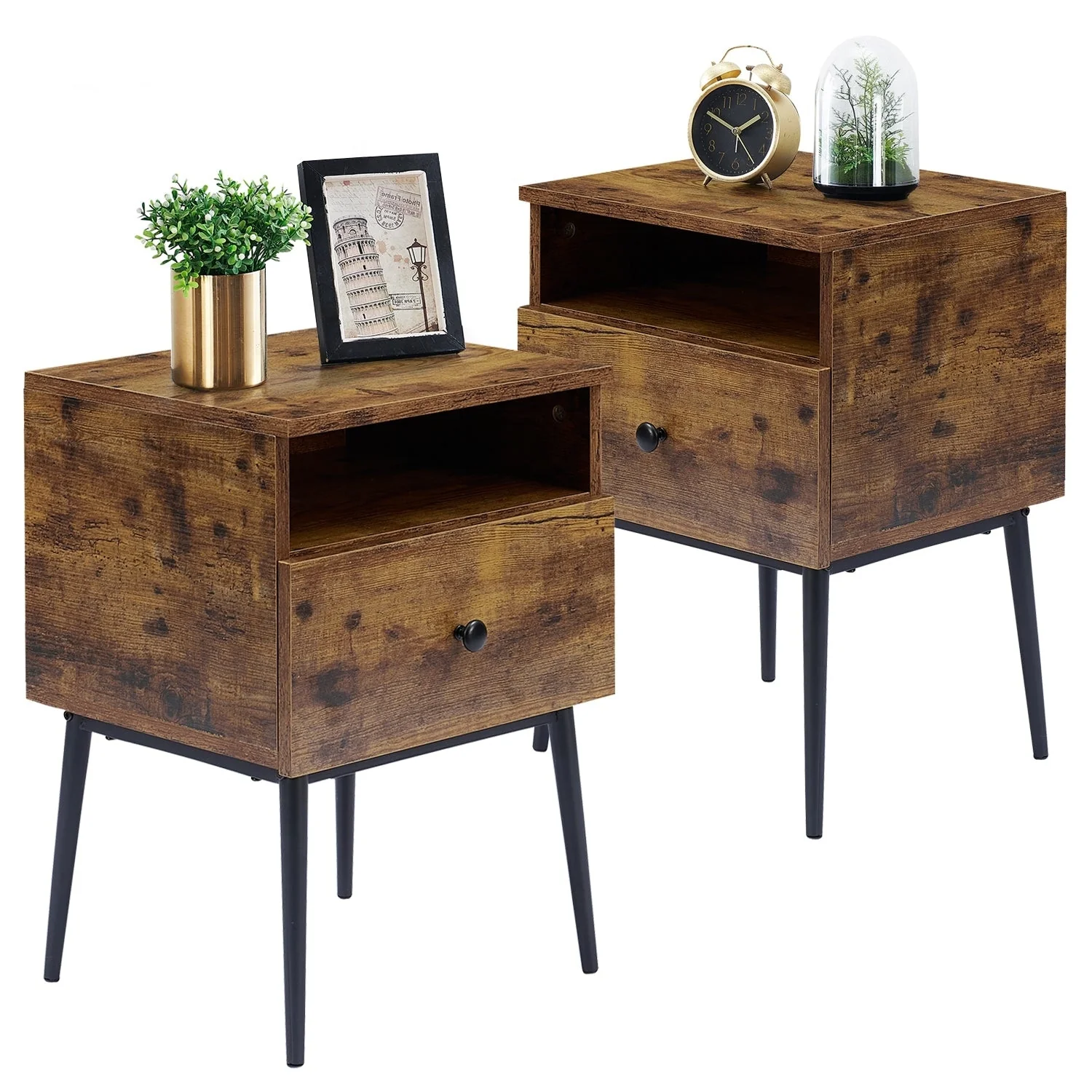 VECELO Modern 1-Drawer Wood Nightstand Set of 2