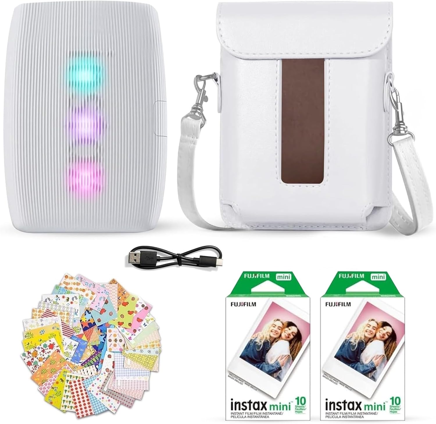 Fujifilm Instax Mini Link 3 Smartphone Printer Clay White + Fuji Film Value Pack (20 Sheets)+ Shutter Accessories Bundle  Incl. Protective Case  20 Sticker Frames  USB Type C Cable