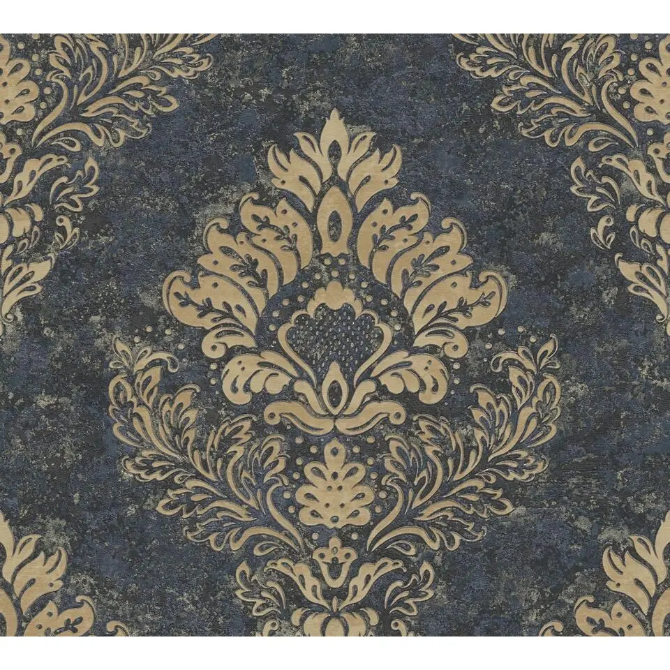 Livingwalls behang barokprint donkerblauw en goud - 53 cm x 10.05 m