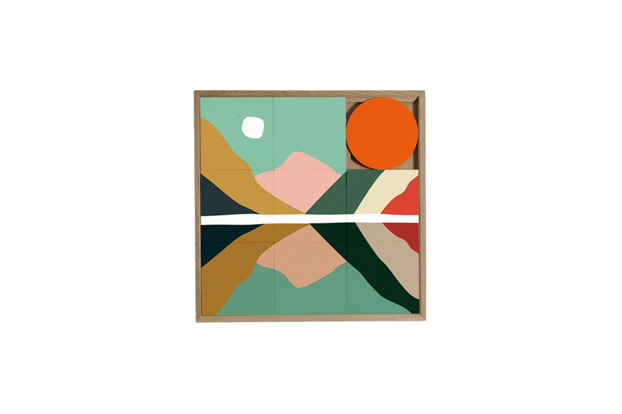 REFLET - Tableau en bois taquin nature montagne  48 x 48