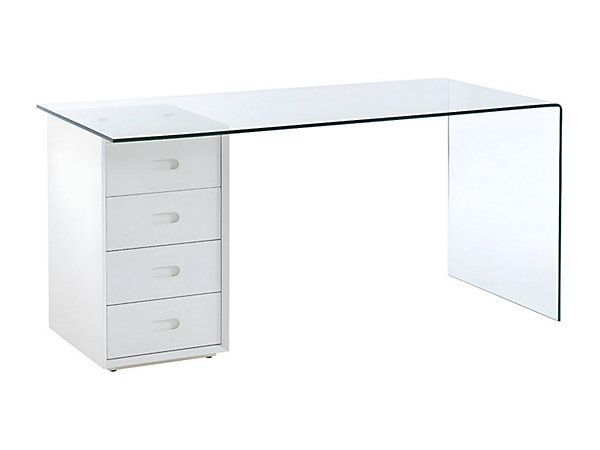 Bureau MURIEL avec rangements - 4 tiroirs - Verre trempé &MDF