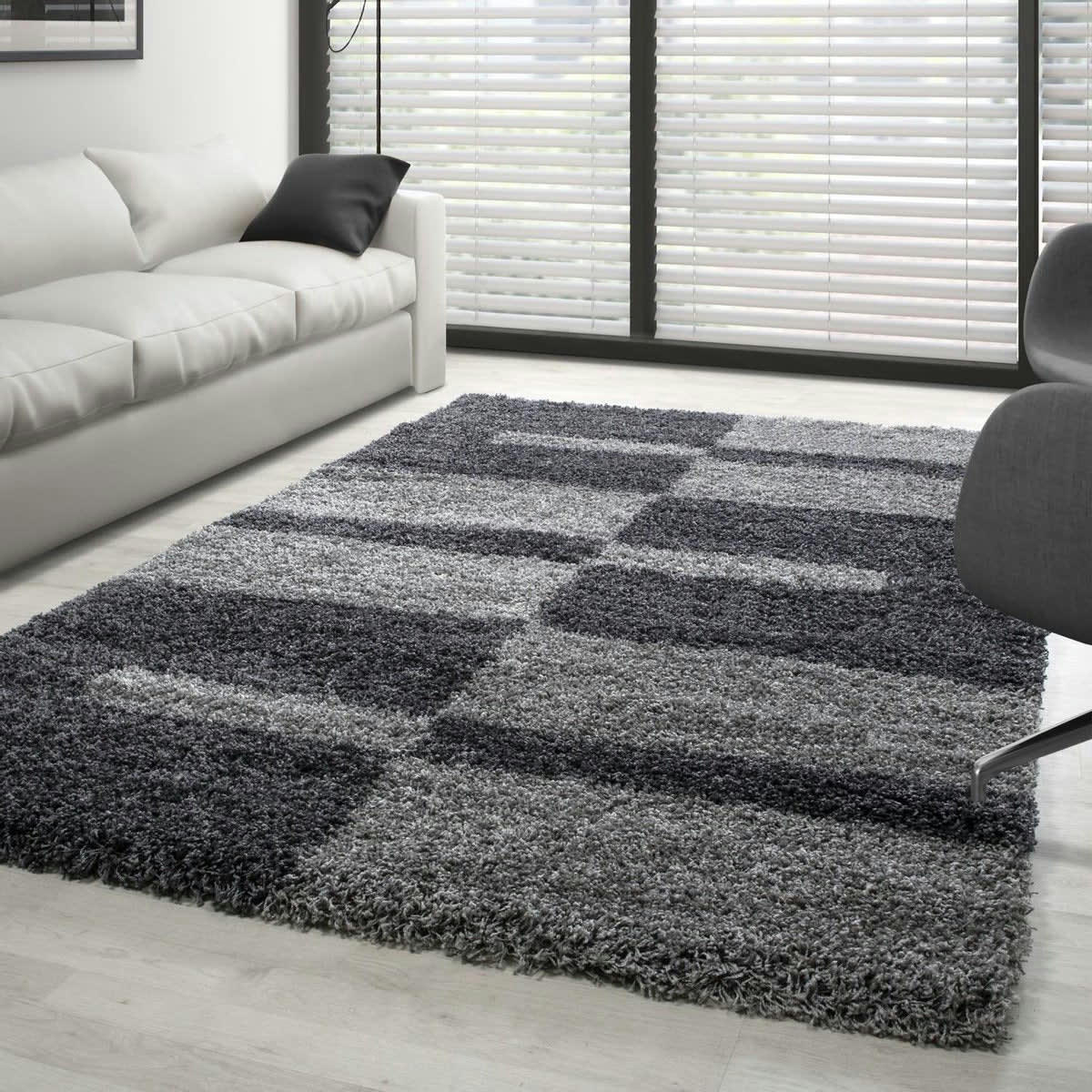 ROMA - Tapis shaggy à motifs traits anthracite 200x290cm