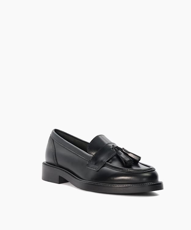 Garda Black - Leather Tassel Trim Loafers