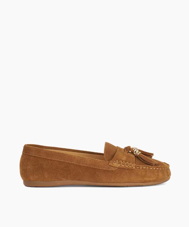Geen Dark Tan - Wide Fit Tassel Trim Suede Loafers