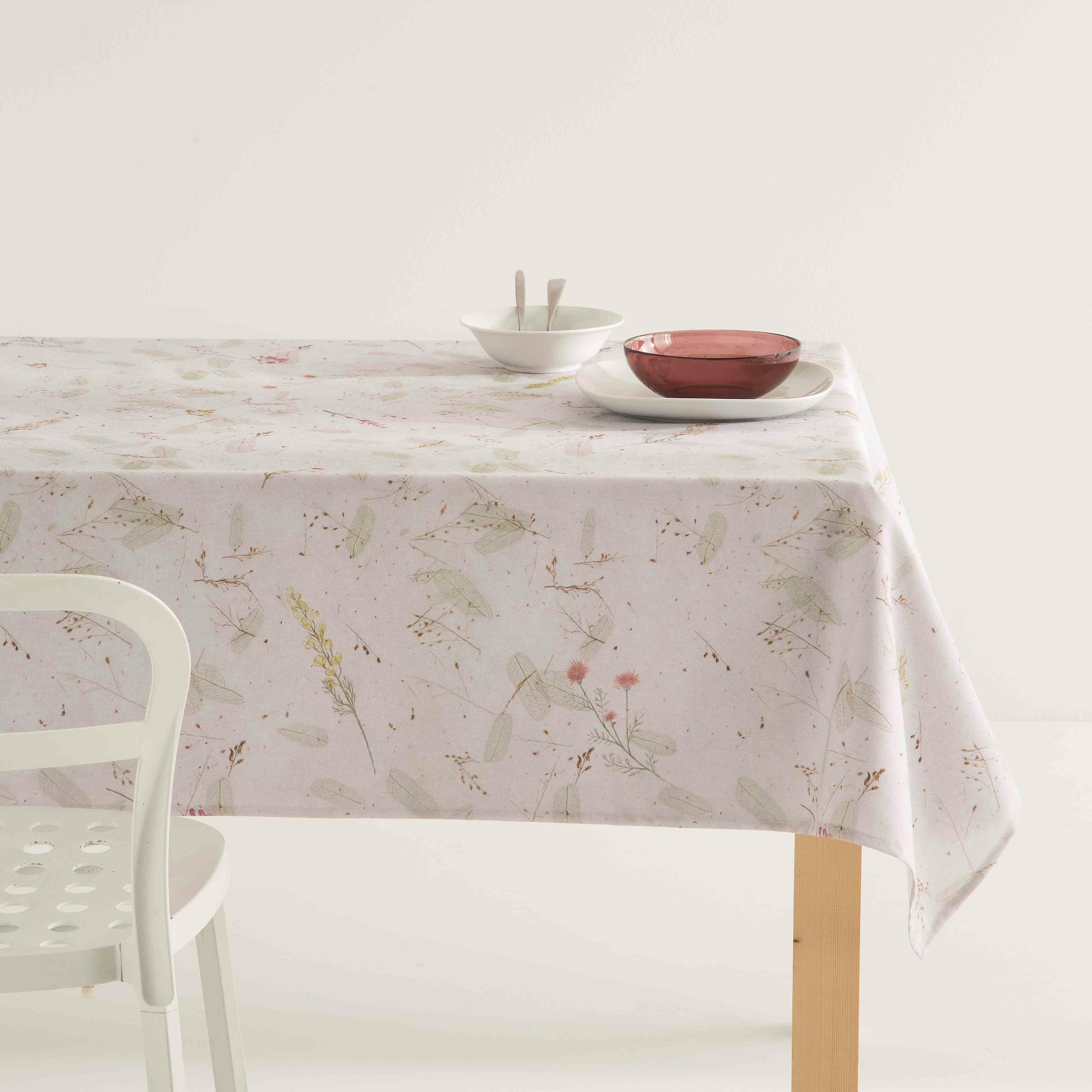 VAPOR - Nappe imprimée blanc avec traitement anti-taches en coton 140x140 cm