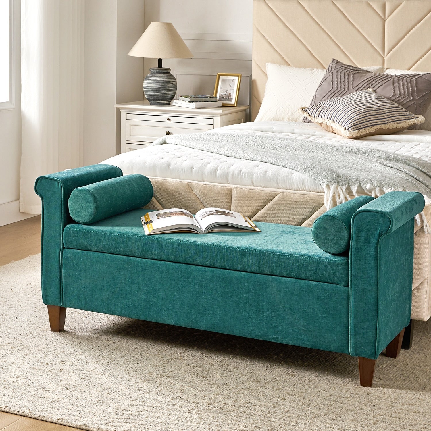 Rita 54.3'' Wide Traditional Storage Bench with 2 Pillows by HULALA HOME