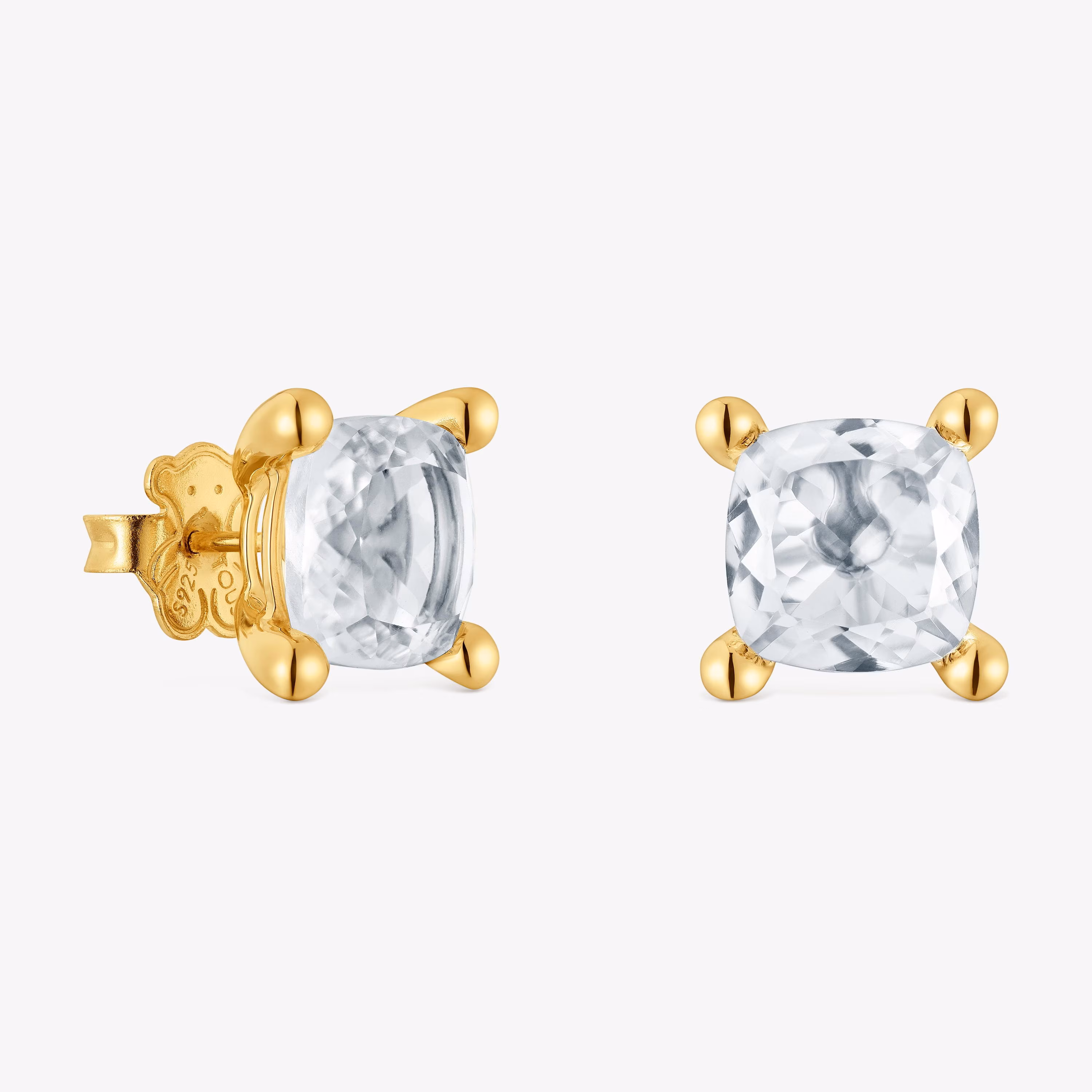 Pendientes con baño de oro 18 kt sobre plata y cuarzo cristal de roca Color White