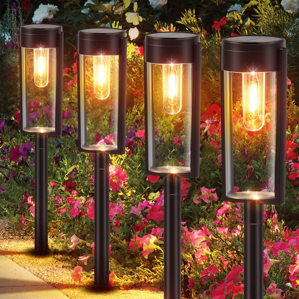 2x słupek solarny wbijany 65 cm okrągły 9cm ciepła barwa LED 0.1W IP44