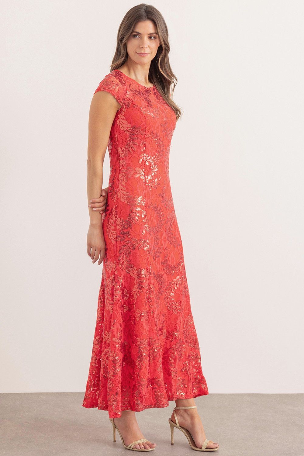 Klass. Sequinned Lace Maxi Dress