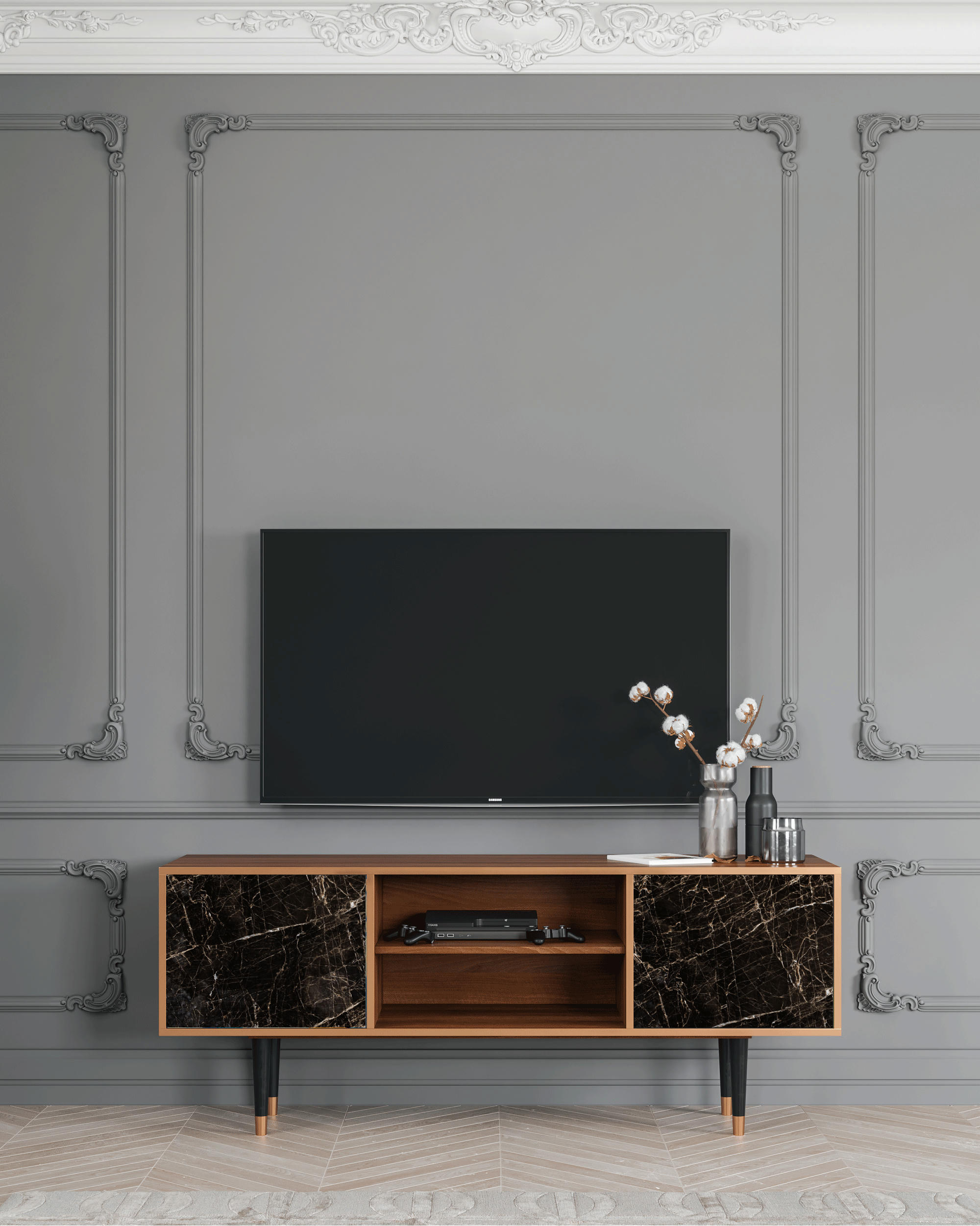 NIGHT ABYSS - Meuble TV  noir 2 portes L 170 cm