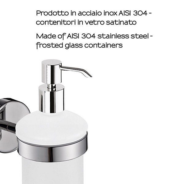 Distributeur De Savon Poli Capacité 180 Ml Verre/Acier Aisi 304 - Fixation Avec Vis Incluses