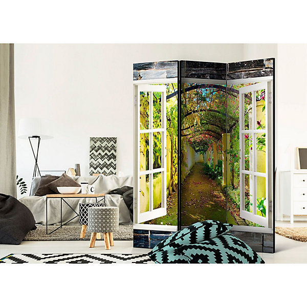 Paravent Jardin Secret : élégance et Intimité en 3 Volets 135 x 172 cm Vert et Gris