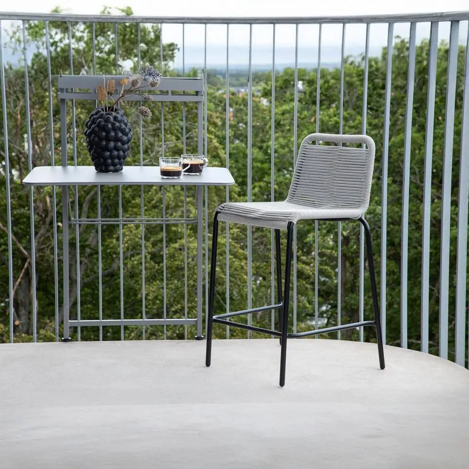 Barstoel Lichtgrijs Touw - Zithoogte 61cm - Lindos - Set van 2