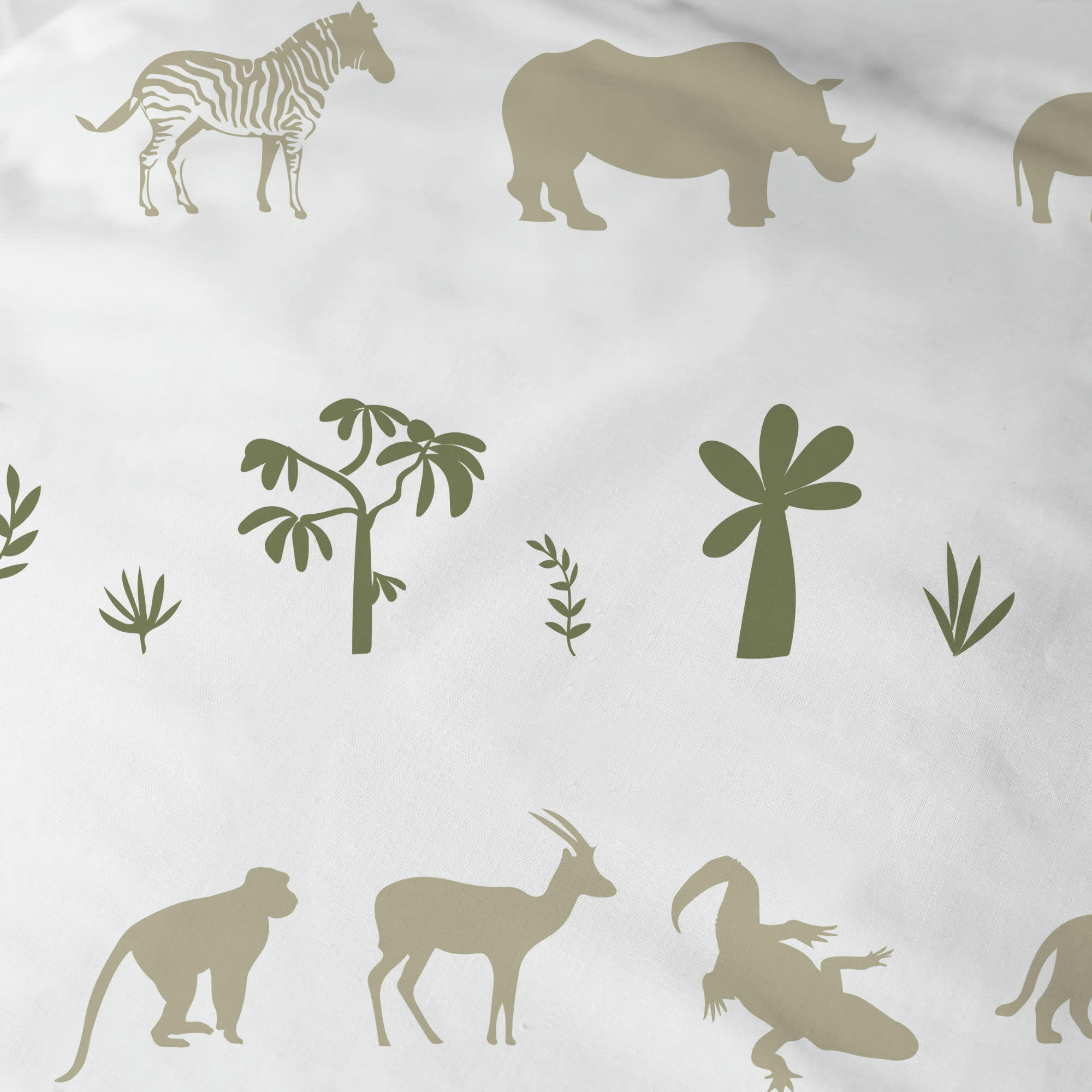 SAFARI - Drap-housse imprimé en coton Kaki, Blanc 90x190/200cm - Bonnet 30cm