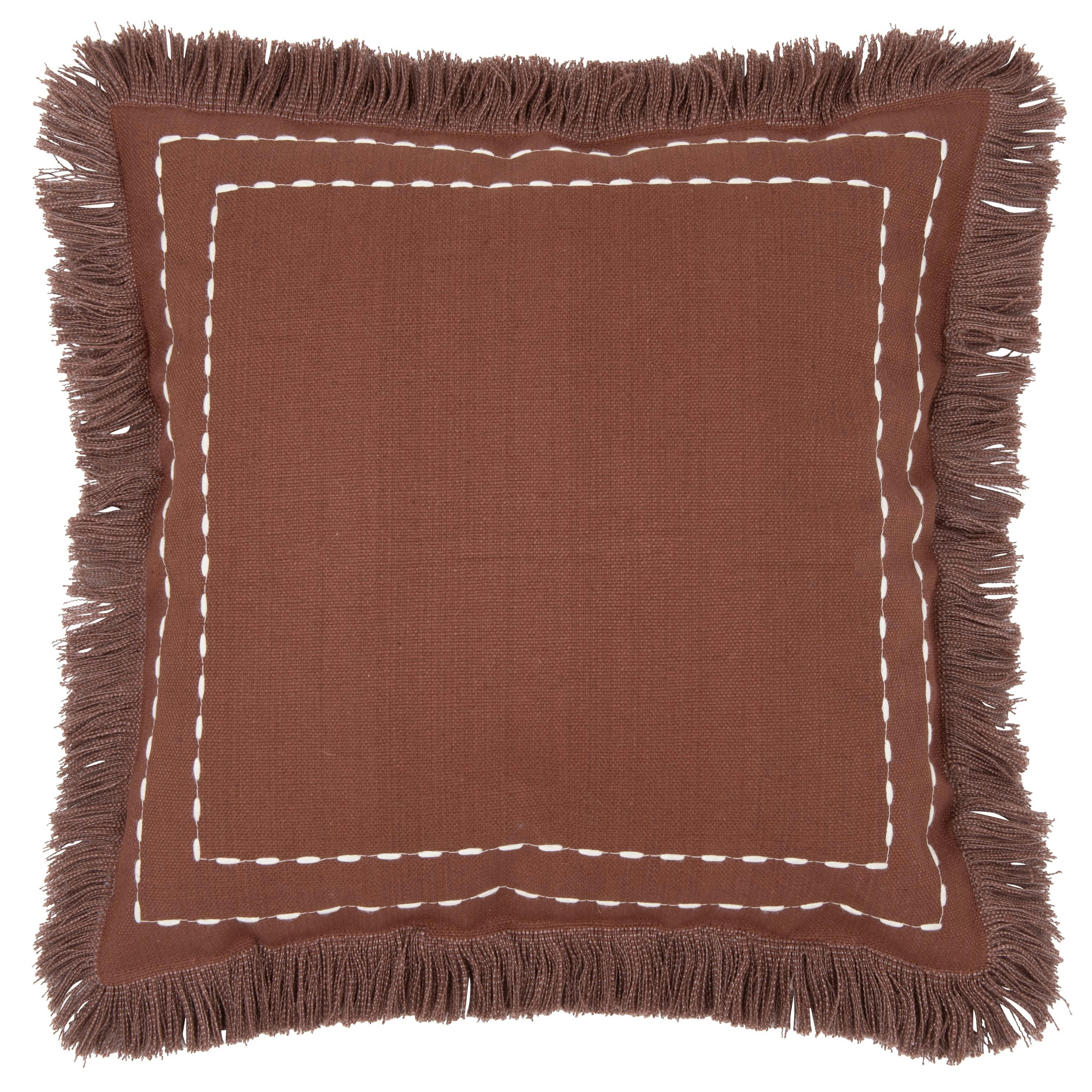 NAPAL - Housse de coussin en coton biologique marron à franges et fils brodés 40x40