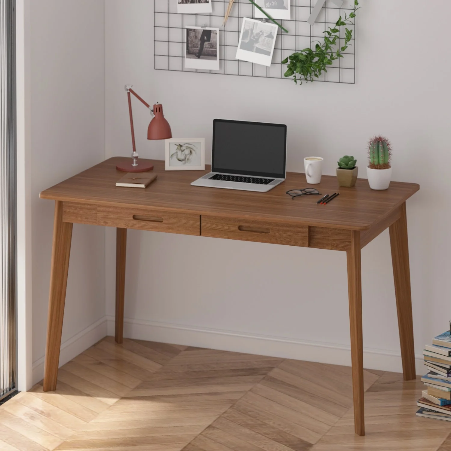 47.2W Classic Home Office Desk, Writing Desk With Drawers
