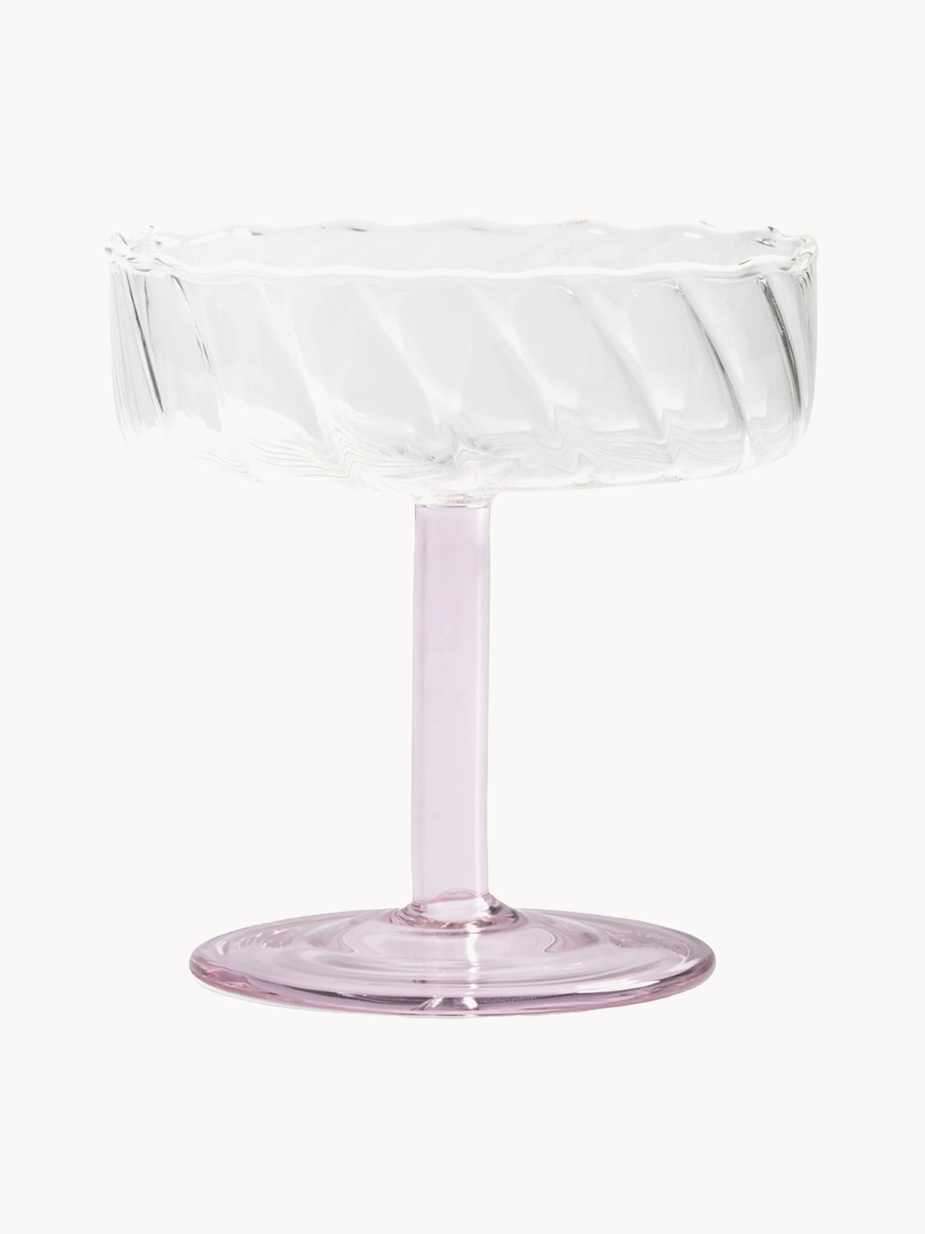 Handgefertigte Champagnerschalen Twirl aus Borosilikatglas, 2er-Set