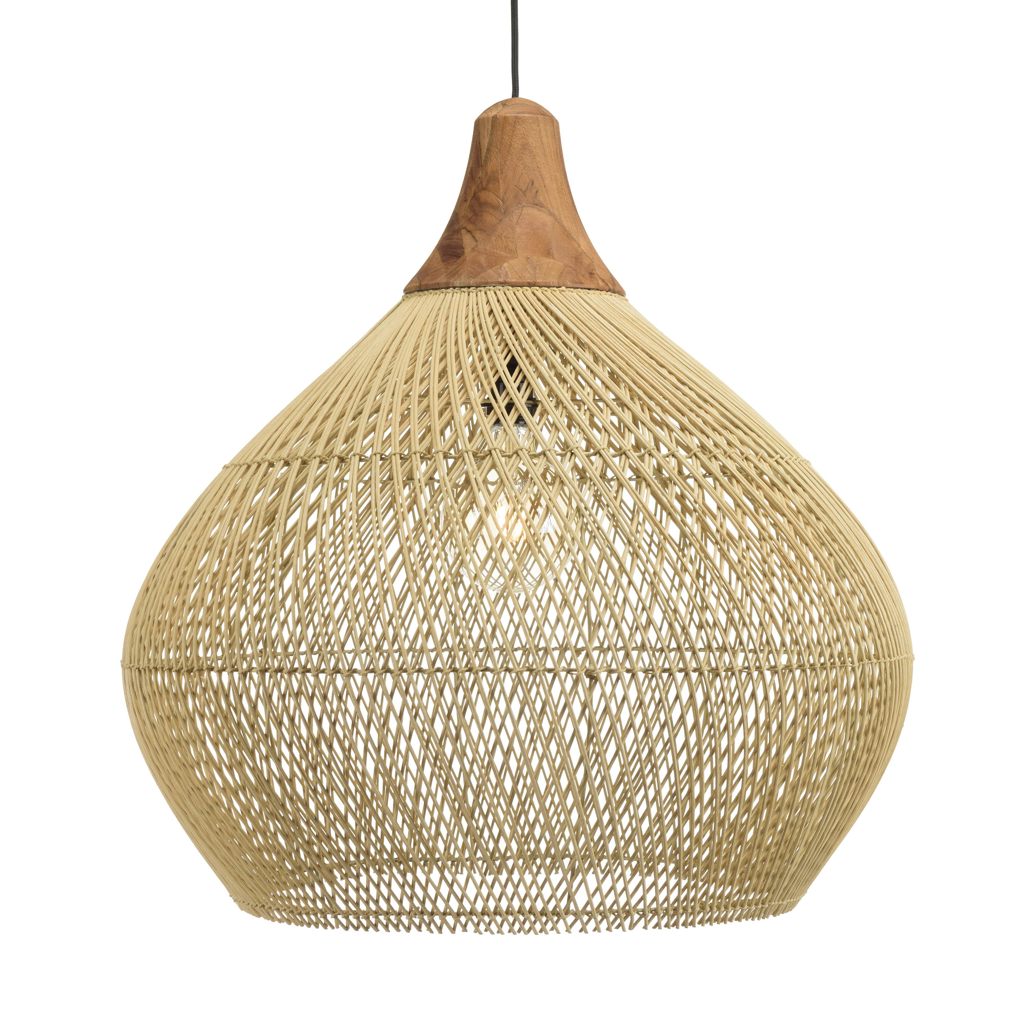 Suspension cloche 68x68cm rotin couleur naturelle et teck FOLELLI