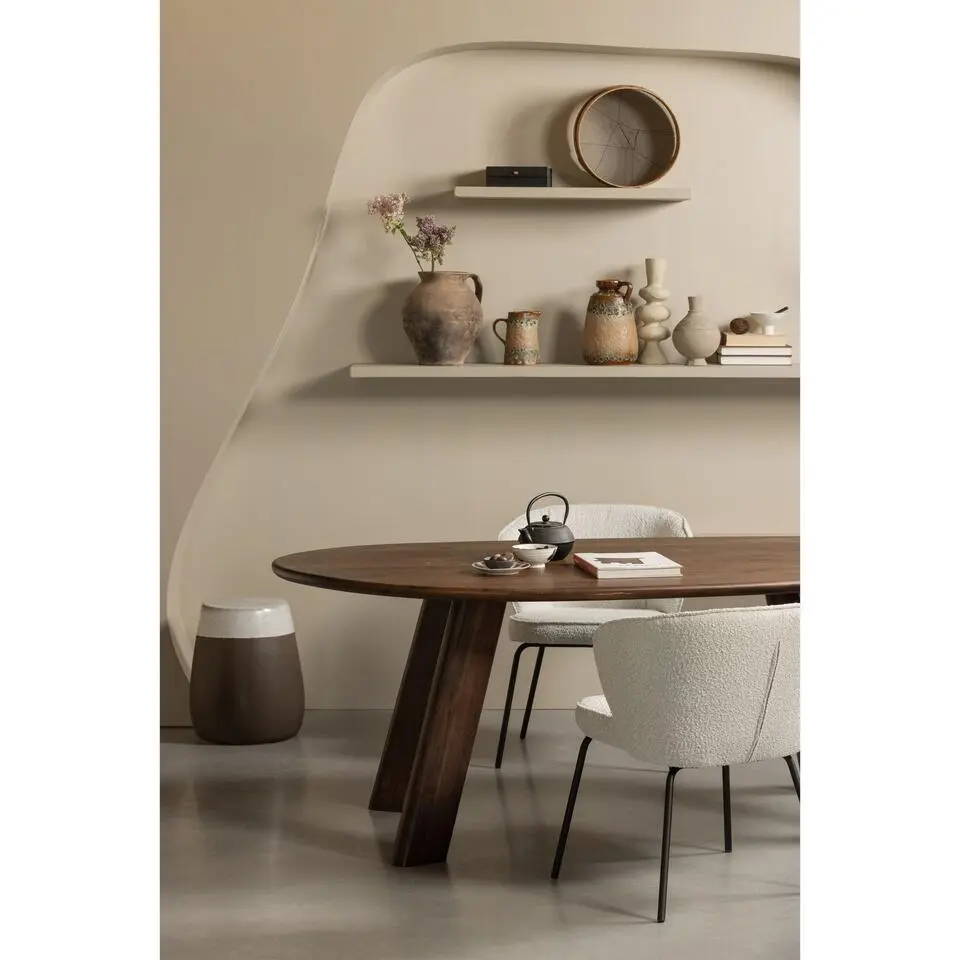 WOOOD Admit Eetkamerstoelen - Boucl&eacute; - Naturel - Set van 2