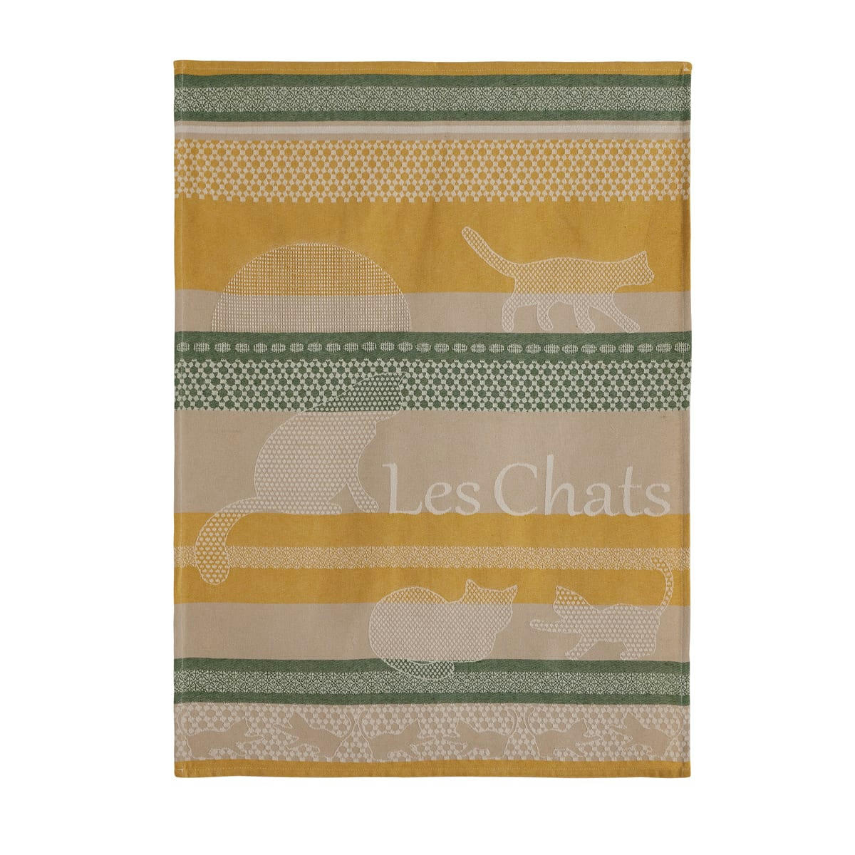 LES CHATS - Torchon en coton vert 50x75