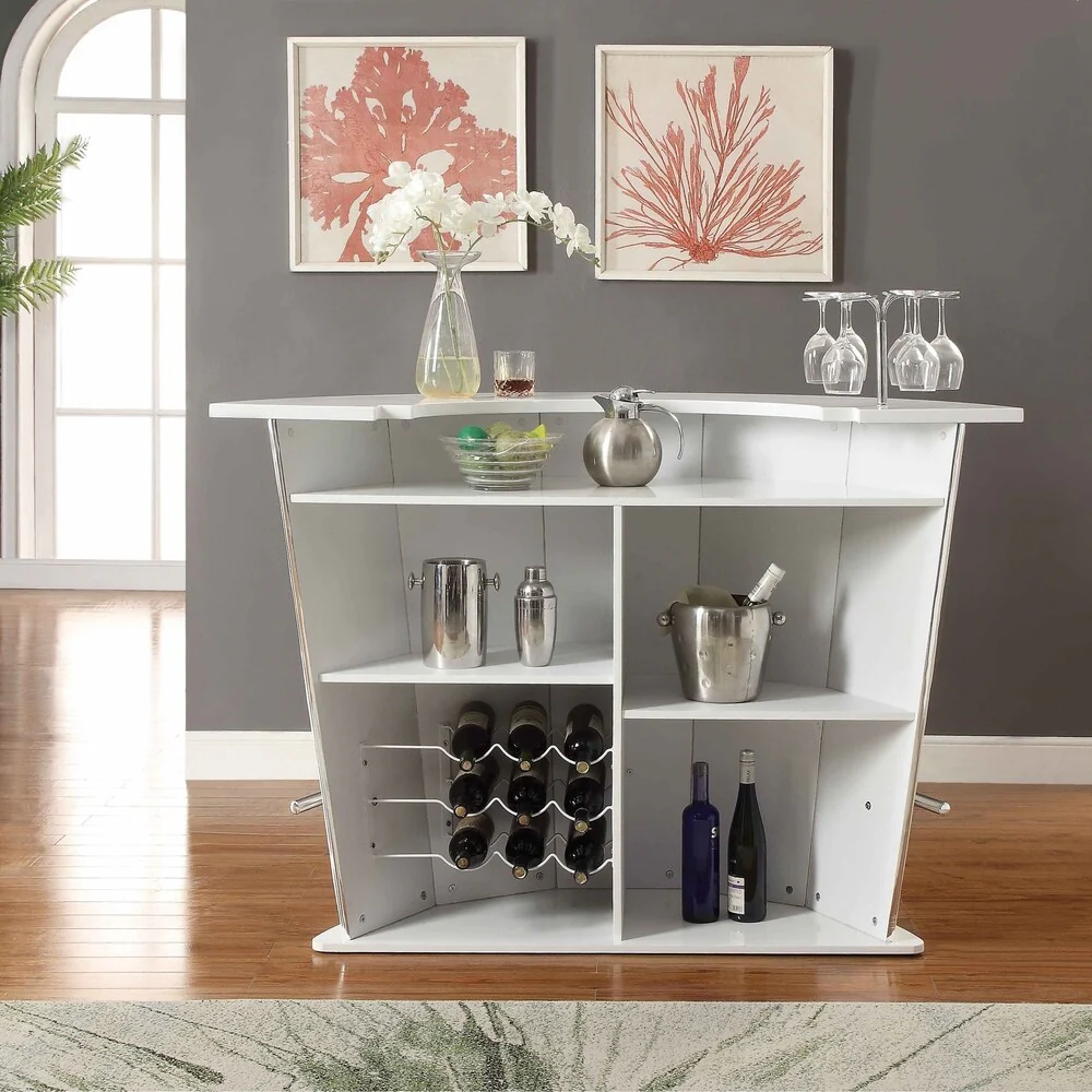 Acme Sphaerio Bar Table in Ivory Leatherette and High Gloss White