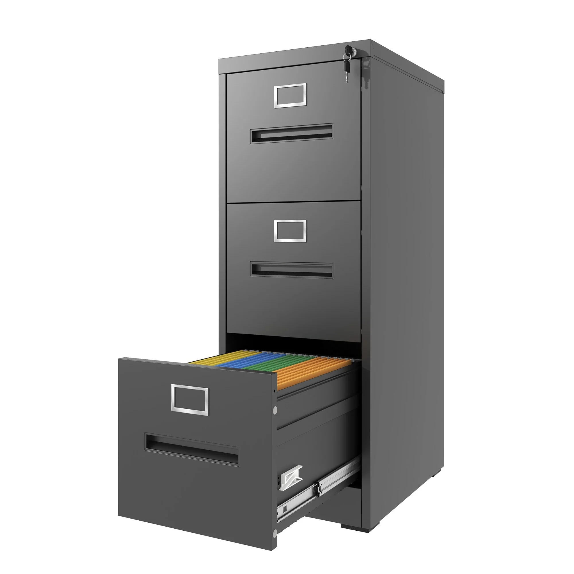 3 Drawer File Cabinet with Lock Metal Vertical File Cabinet Office Home, A4 Legal/Letter Size Narrow File Cabinet Locked
