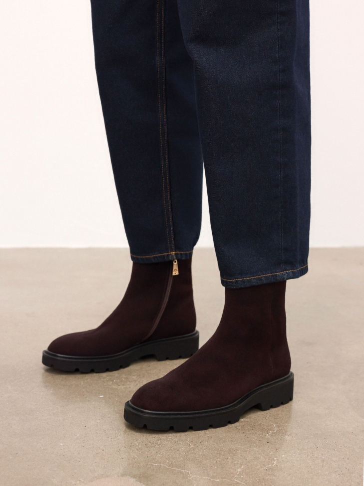 Brown suede zip-up boots