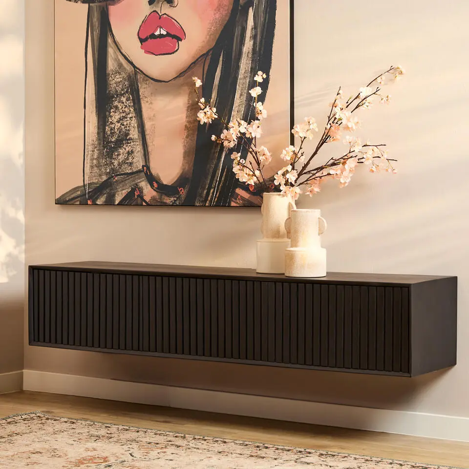 Zwevend Tv-meubel Zwart Hout - 160x35x30cm - Madison