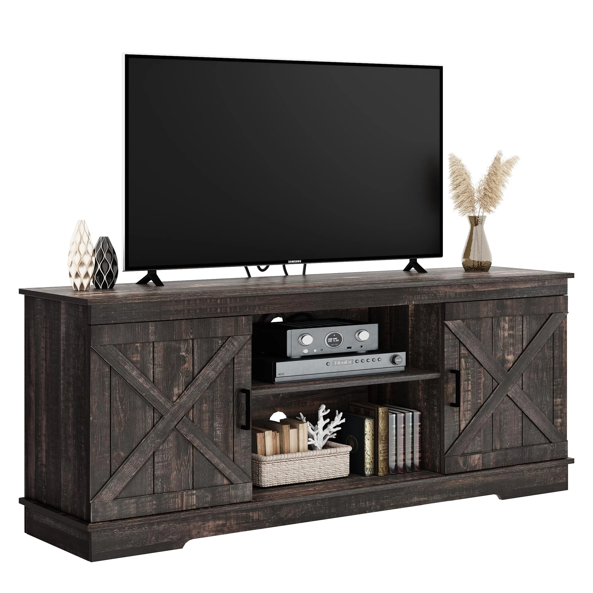 Farmhouse TV Stand for 65 Inch TV Media Console Entertainment Center Rustic Barn Doors
