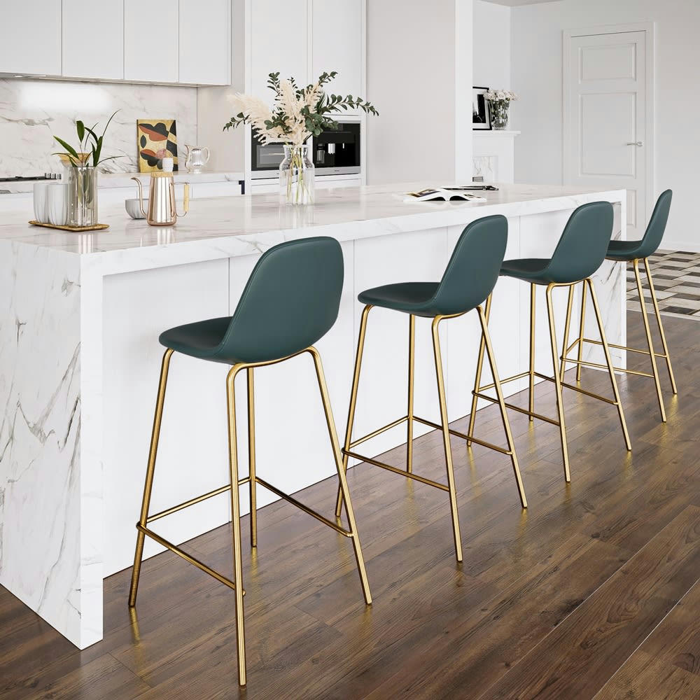 HENRIK - Chaise pour îlot central 65 cm en cuir synthétique verte (lot de 2)