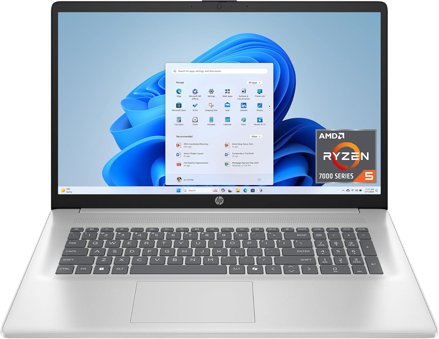 HP 17.3 inch Laptop  HD+ Display  AMD Ryzen 5 7520U  16 GB RAM  512 GB SSD  AMD Radeon Graphics  Windows 11 Home  Natural Silver  17-cp2199nr