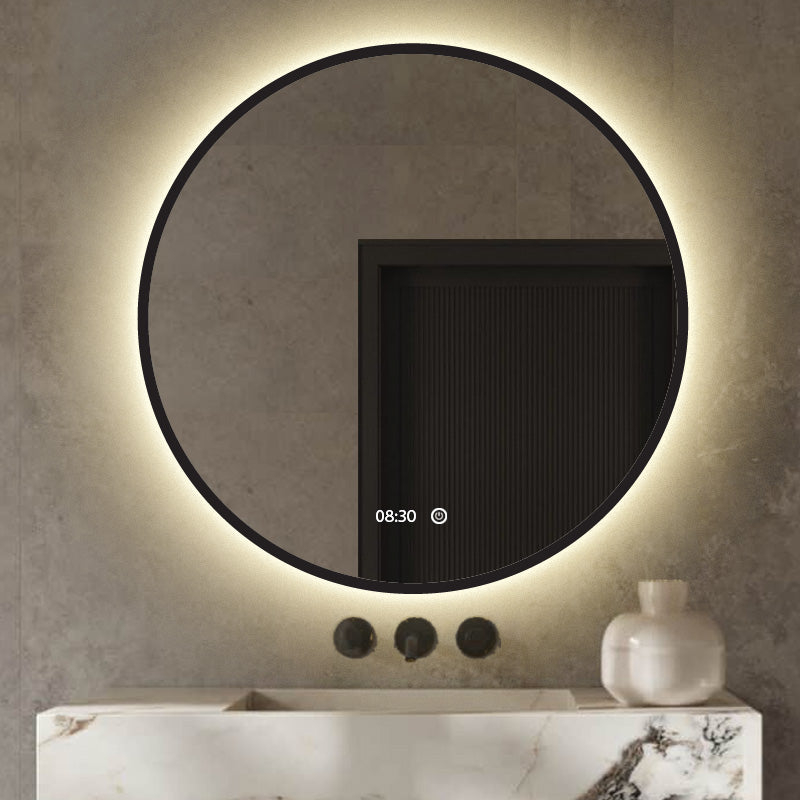 Vtw Living - Badkamerspiegel Rond 60 cm Zwart Spiegel met Verlichting