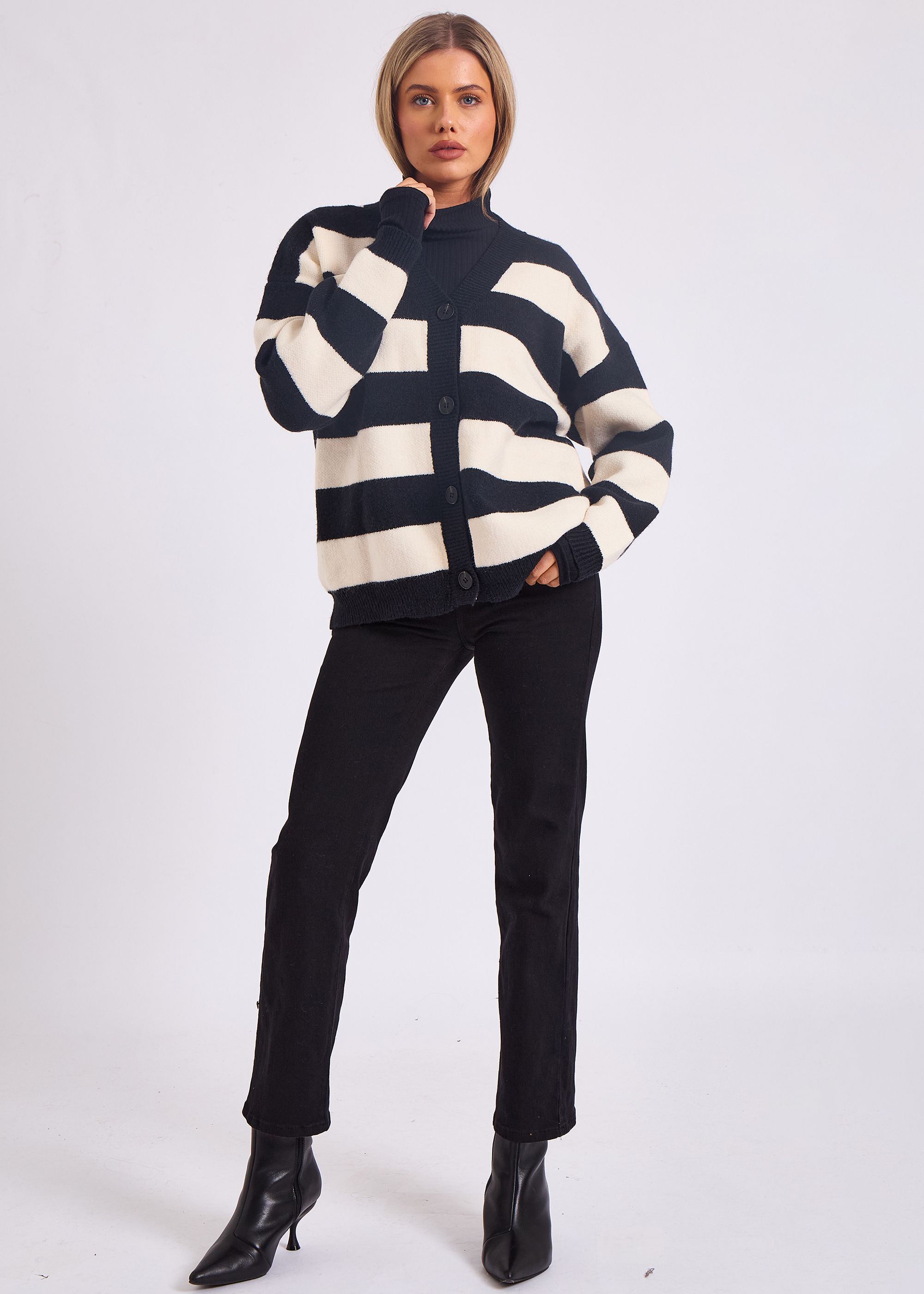 Gini London Stripe Oversized Button Through Cardigan