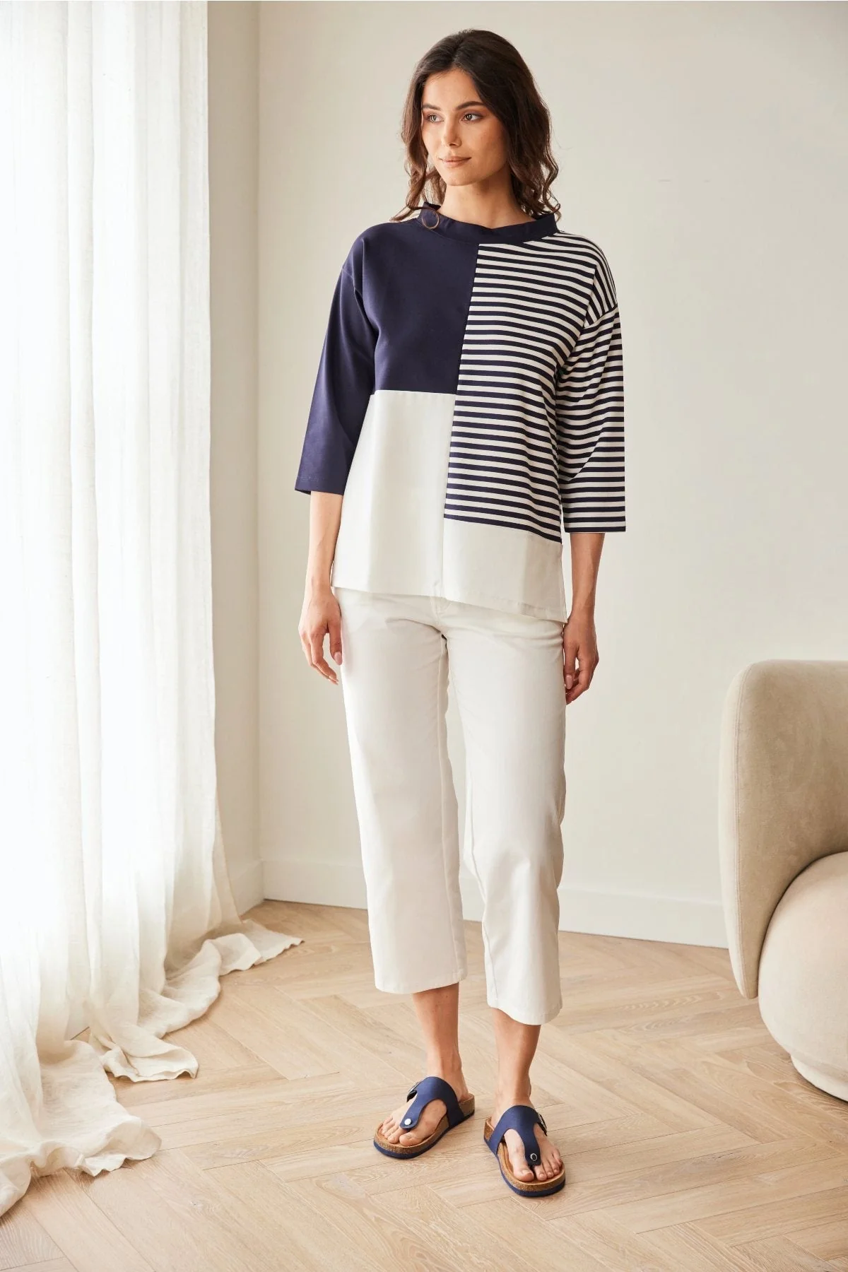 Navy Stripe Block Top