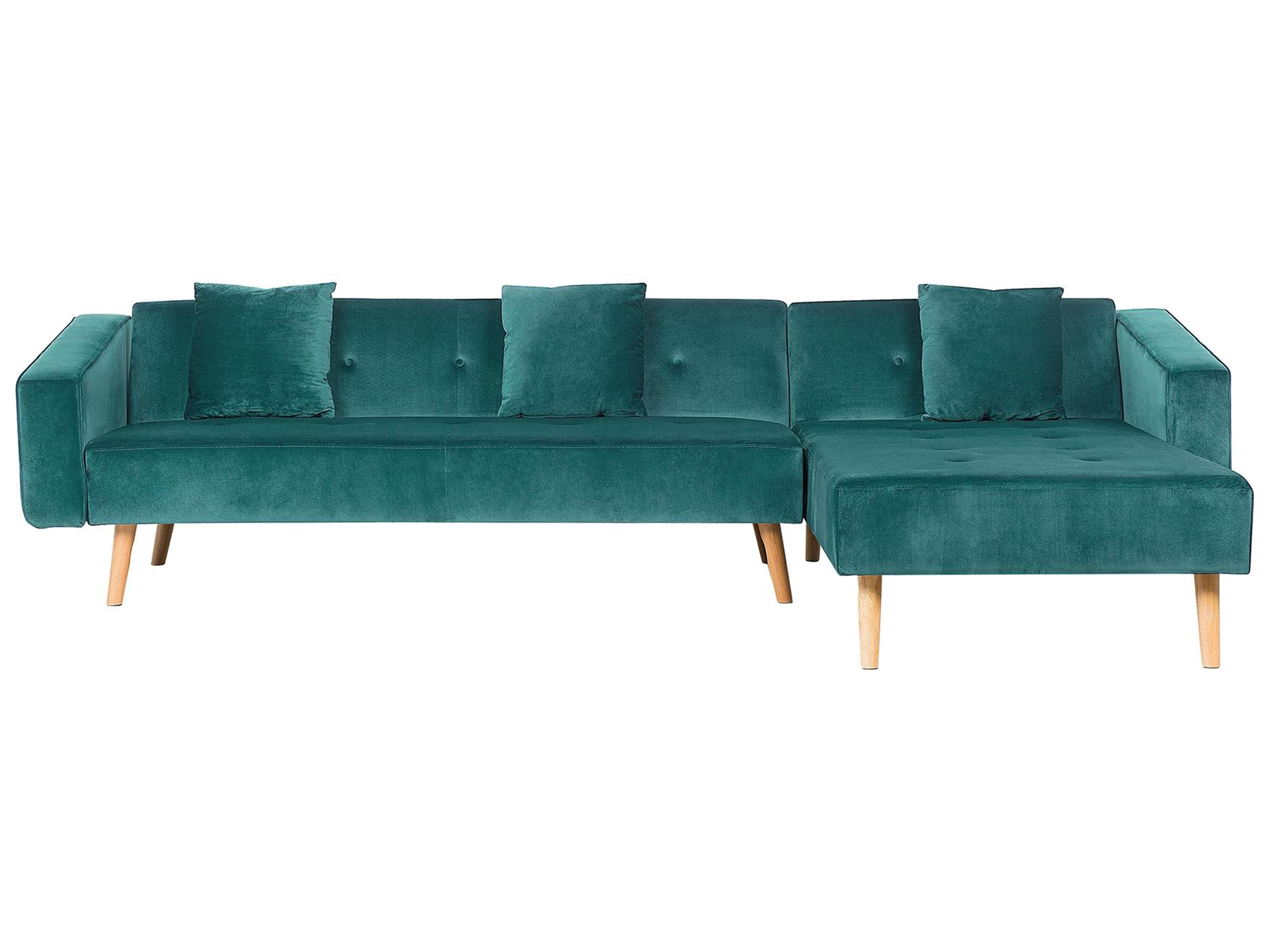 Corner Sofa Bed 4 Seater VADSO Velvet Emerald Green Left Hand