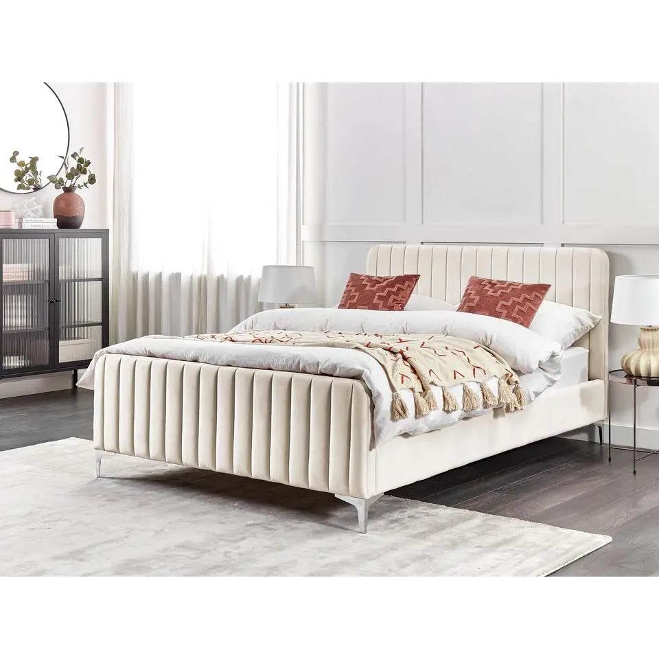 LUNAN - Tweepersoonsbed - Beige - 140 x 200 cm - Fluweel