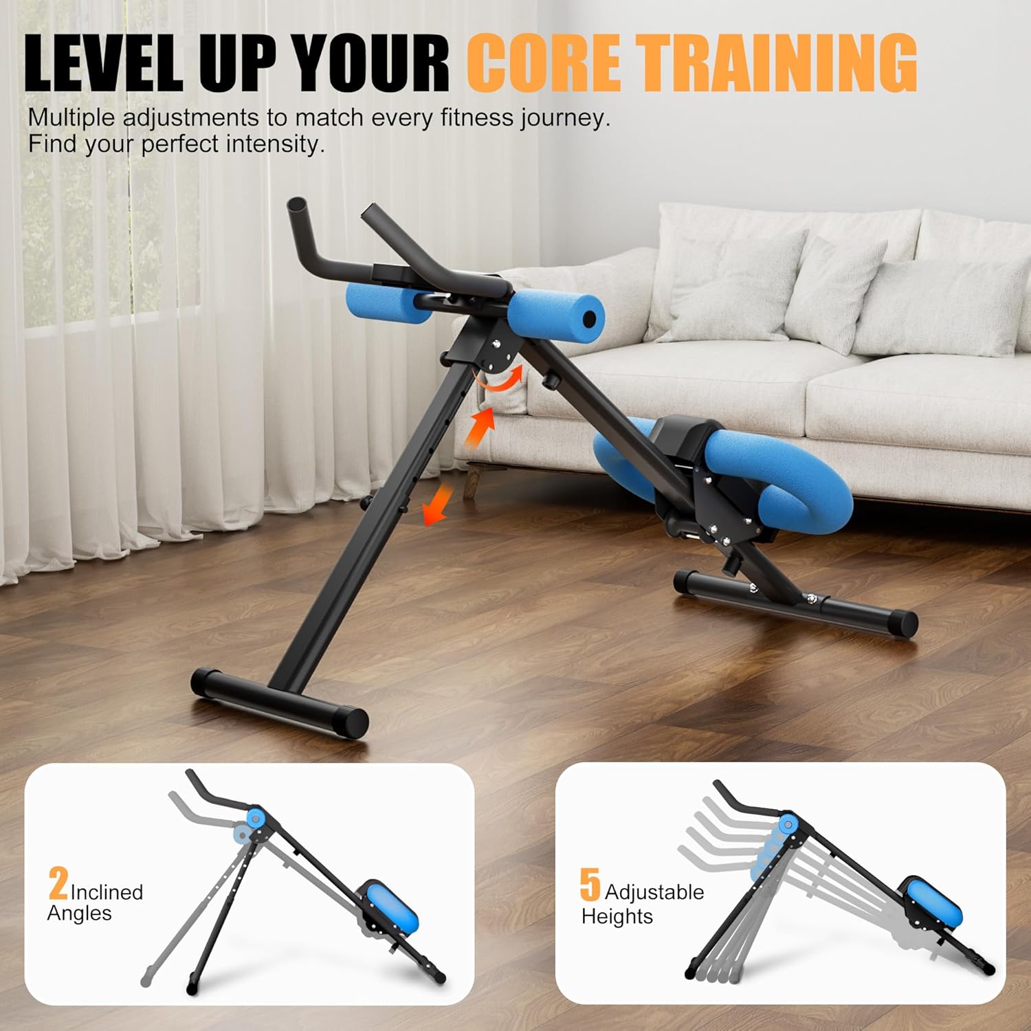 Abdominal Trainers - Adjustable Ab Trainer Machine - Home Gym Core Strength Trainer for Men & Women - Blue
