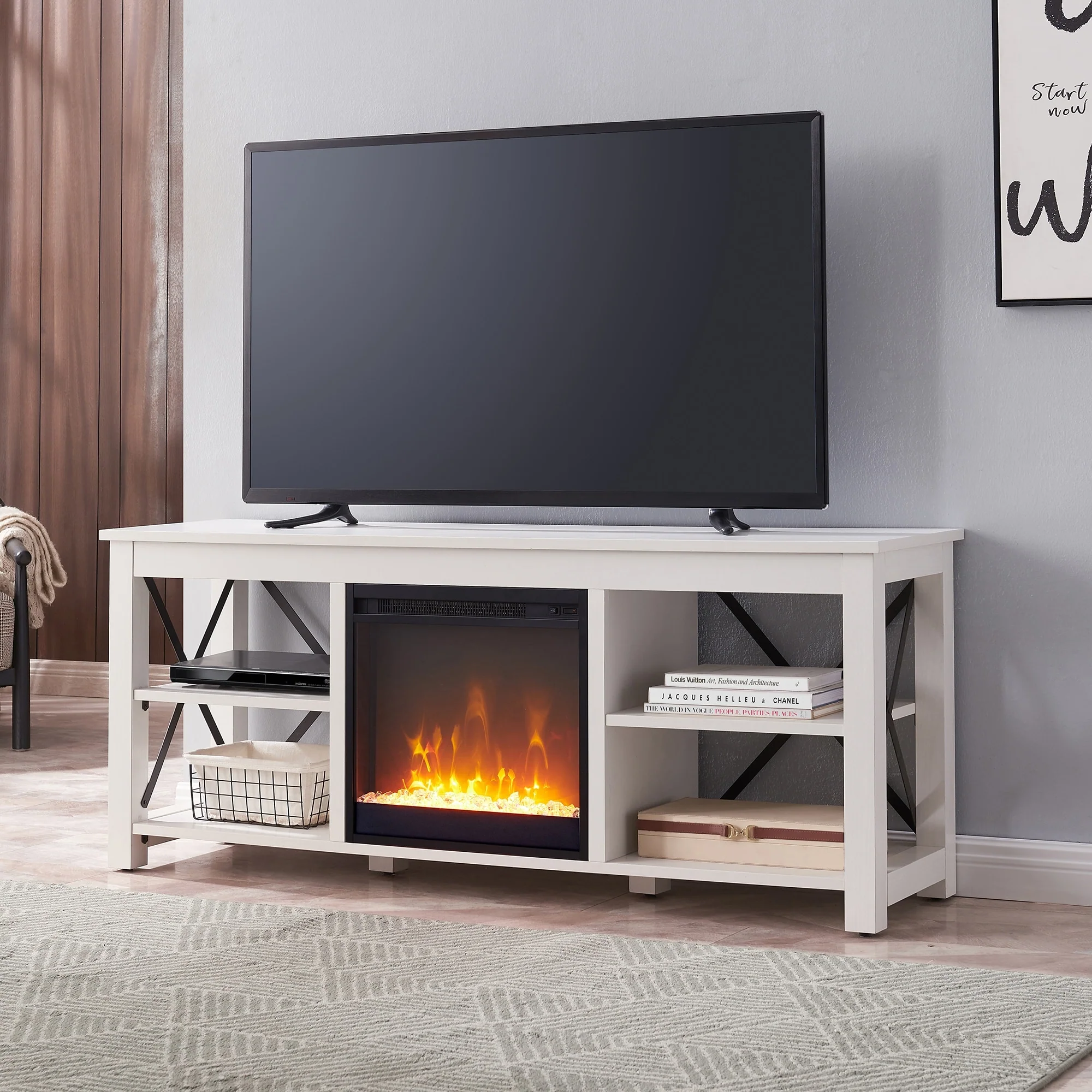 Sawyer TV Stand with Crystal Fireplace Insert