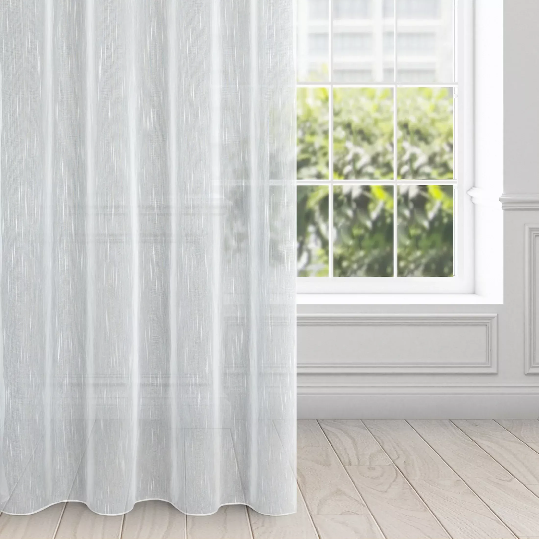 Firana biała w stylu eco z efektem deszczyku 140x270 cm taśma MONIC