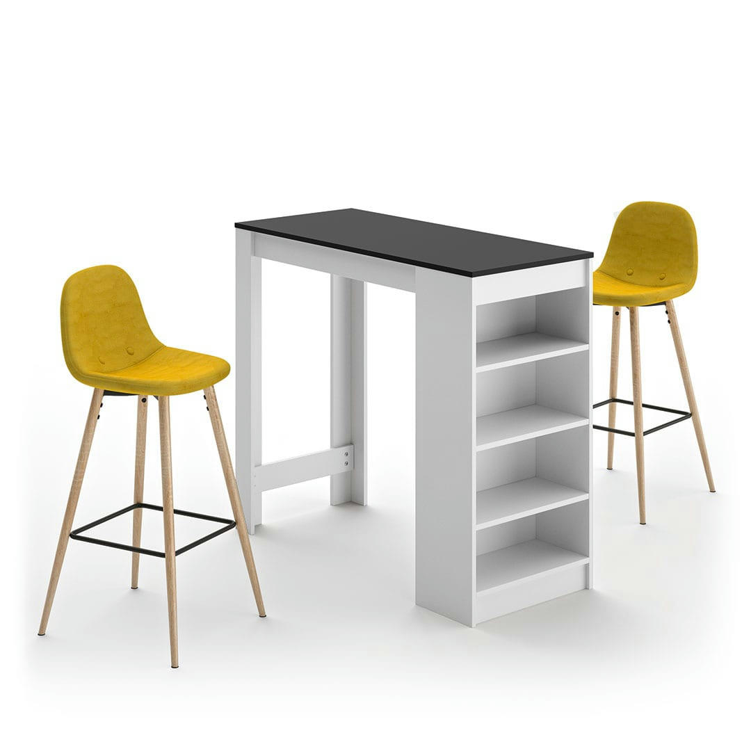 COCOON - Table bar effet bois blanc et noir - jaune