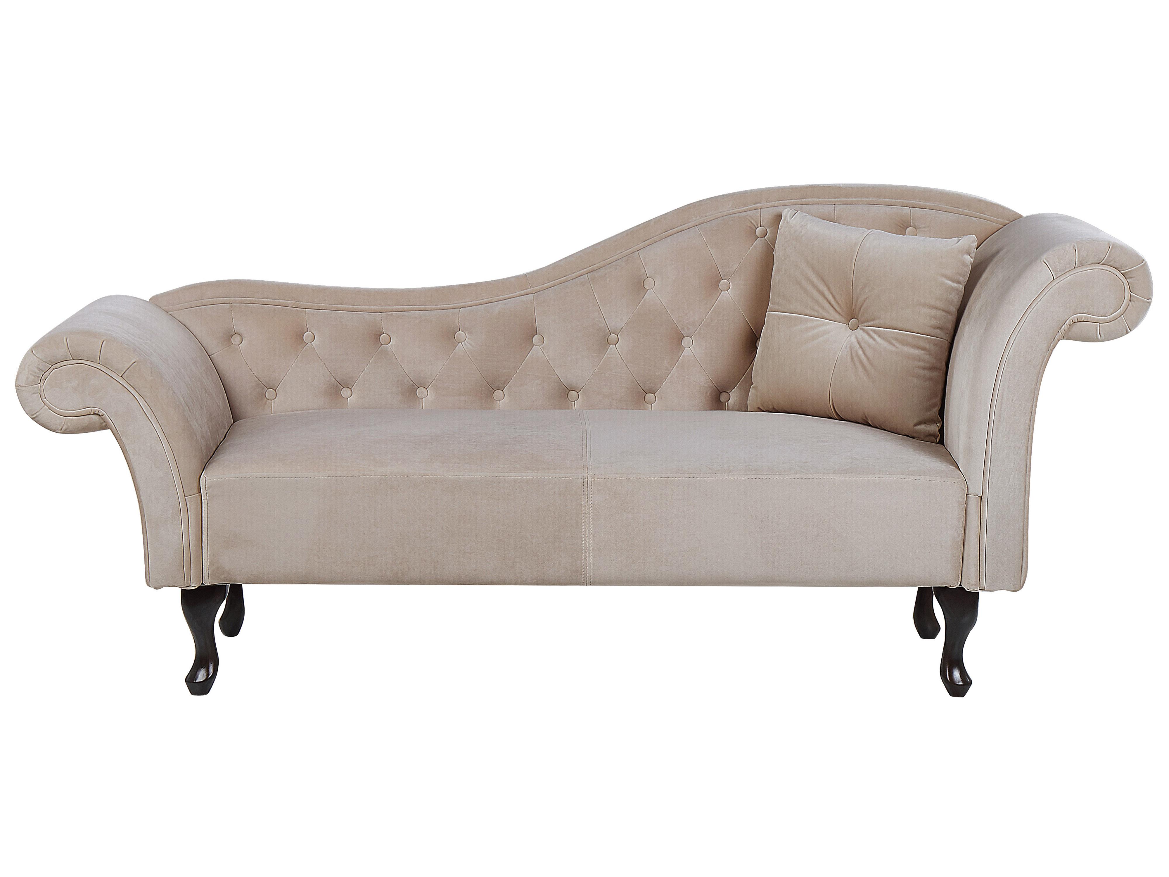 Left-Hand Chaise Longue LATTES Velvet Beige
