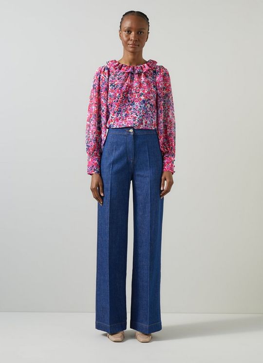 Erin Pink Multi Watercolor Floral Blouse