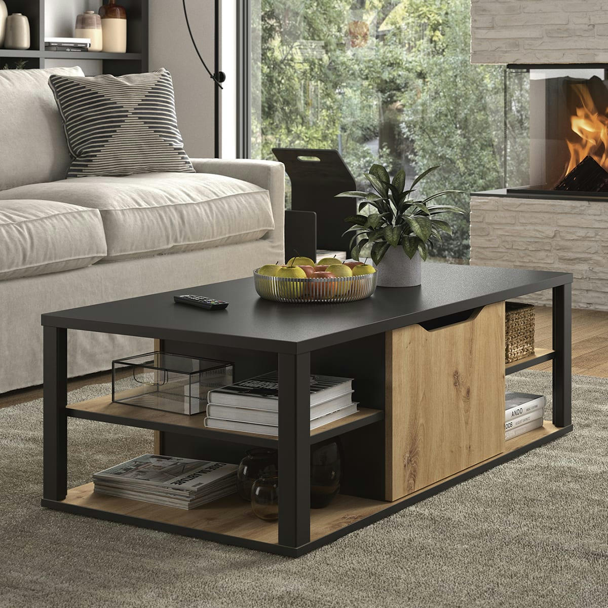 BUXTON - Table basse effet bois et noir