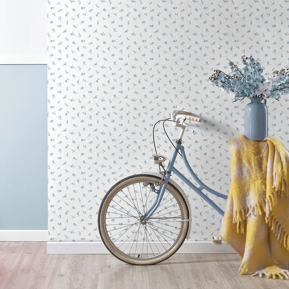 Sanders & Sanders behang bloemetjes blauw en wit - 53 cm x 10 m