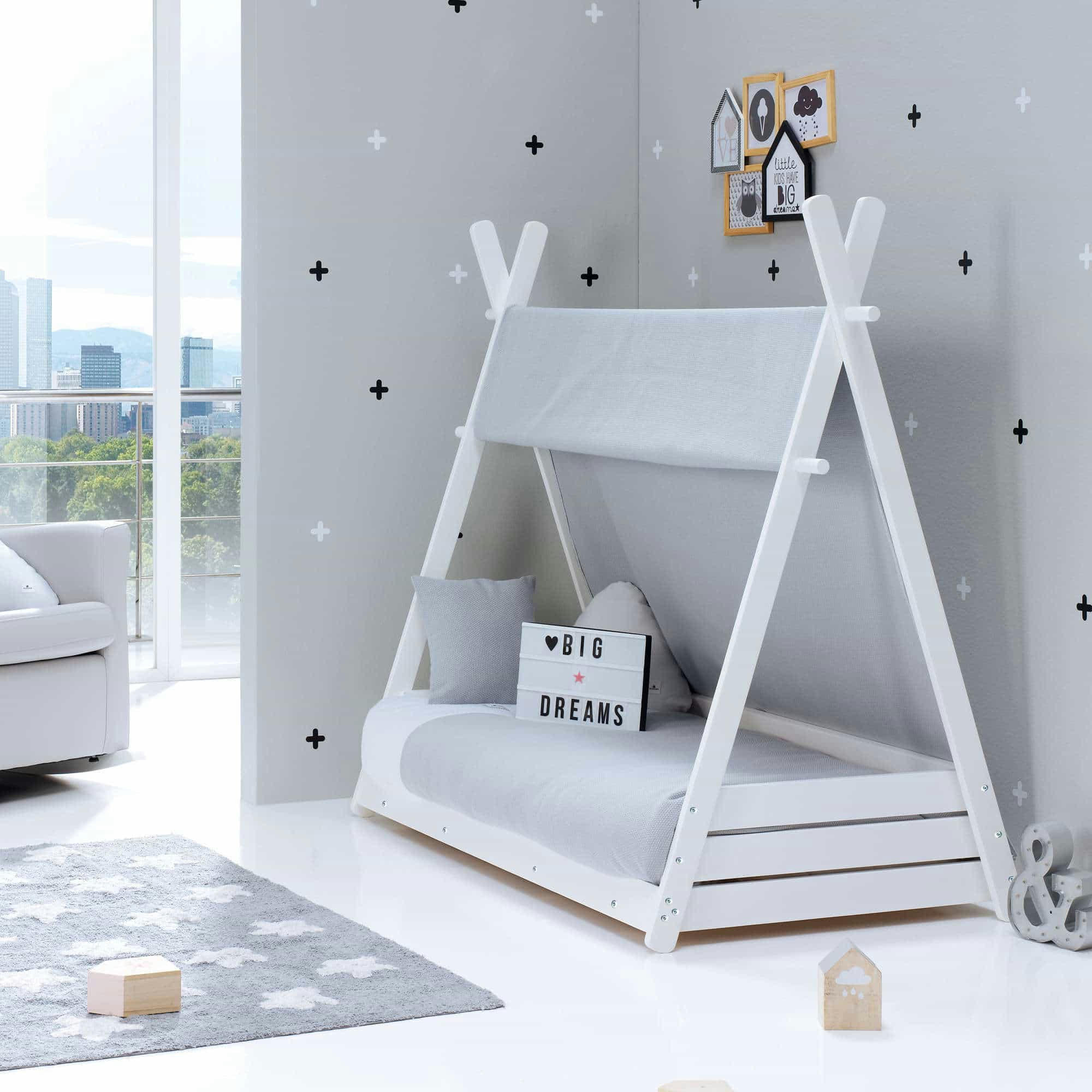 HOMY - Lit bébé Montessori en 70x140 cm avec textile en gris