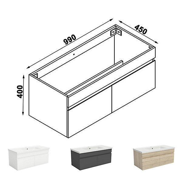 Meuble de salle de bain 100cm à double porte, suspendu, blanc
