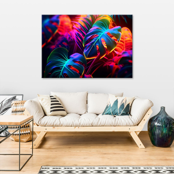 Feeby Obraz na płótnie,Liście monstera w neonowych barwach 60x40