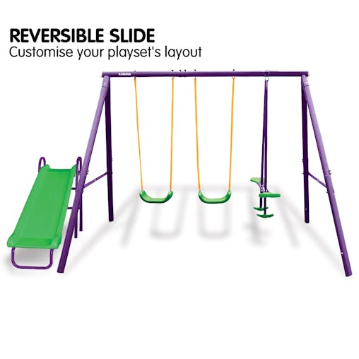 NNEDPE Kahuna Kids 4-Seater Swing Set with Slide Purple Green