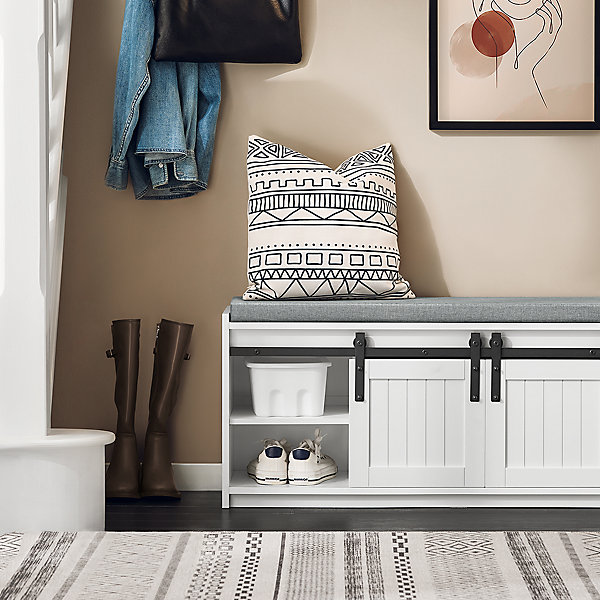 Banc Chaussures,Etagère à Chaussures,avec Porte de Grange Coulissante,Blanc,FSR133-K-W,SoBuy